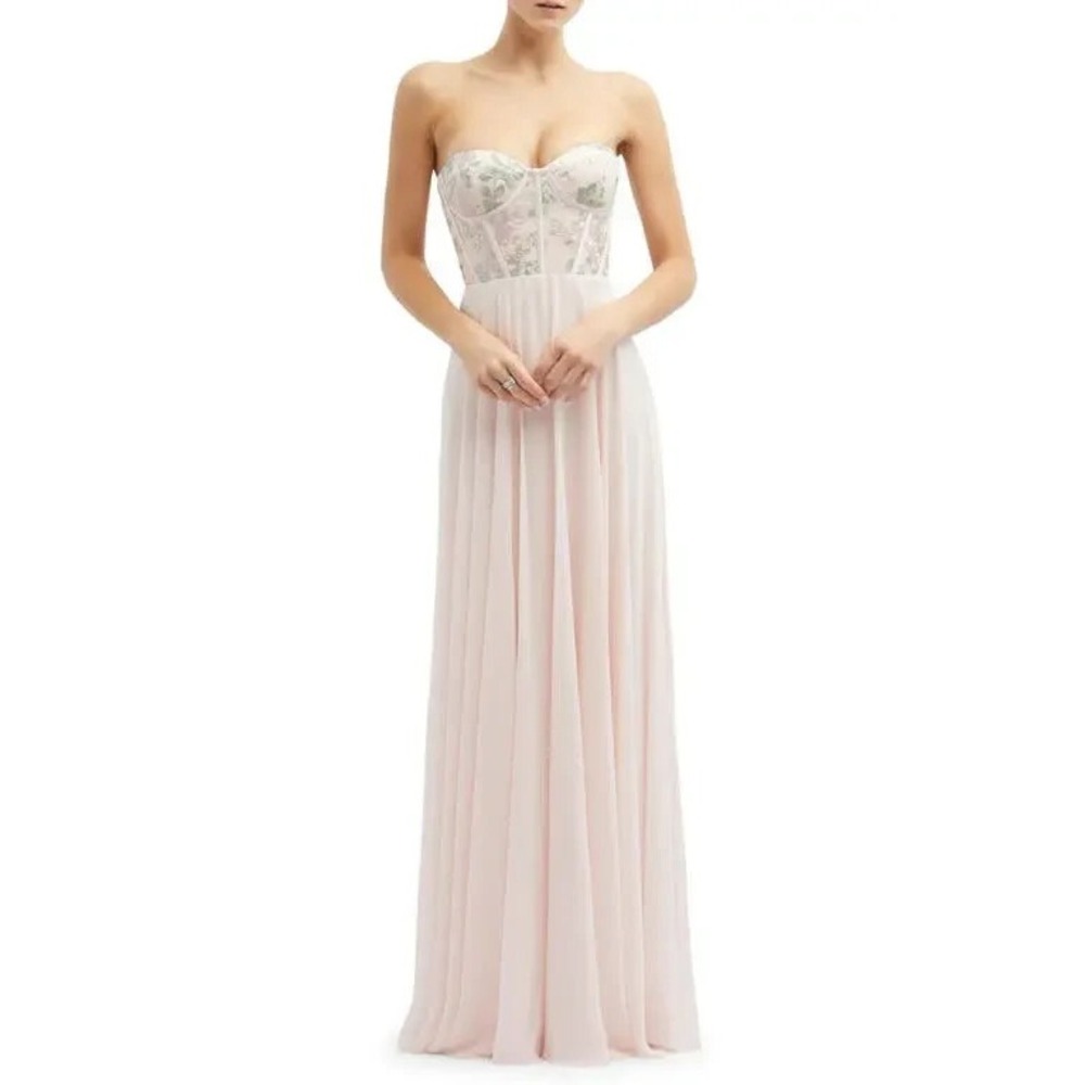 Dessy Collection Women's Blus Strapless Floral Embroidered Maxi Dress Sz 8 $279